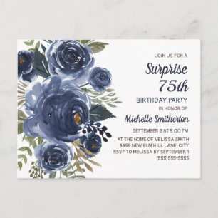 Postal Sorpresa Cumpleaños 75 Azul Marino Acuarela Floral