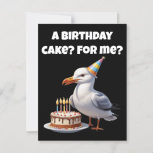 Postal Sorpresa de cumpleaños de gaviota: ¡pastel no segu