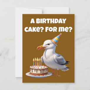 Postal Sorpresa de cumpleaños de gaviota: ¡pastel no segu
