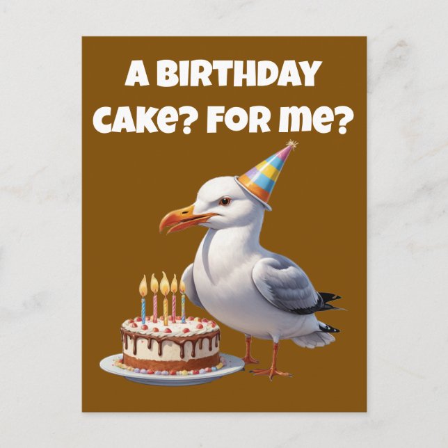 Postal Sorpresa de cumpleaños de gaviota: ¡pastel no segu (Anverso)