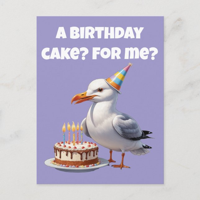 Postal Sorpresa de cumpleaños de gaviota: ¡Torta no segur (Anverso)