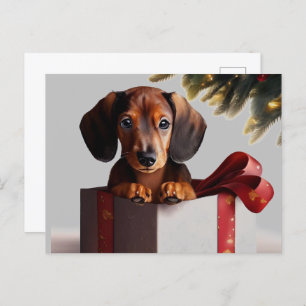 Postal Sorpresa de los Navidades de Cachorros de Dachshun