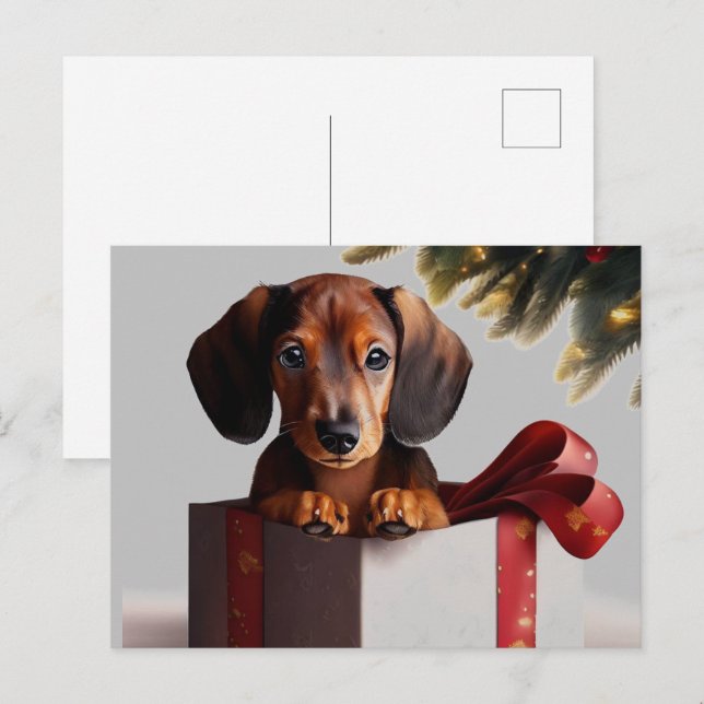Postal Sorpresa de los Navidades de Cachorros de Dachshun (Anverso / Reverso)
