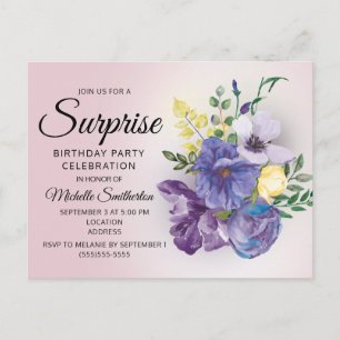 Postal Sorpresa floral de acuarela púrpura Cumpleaños ros