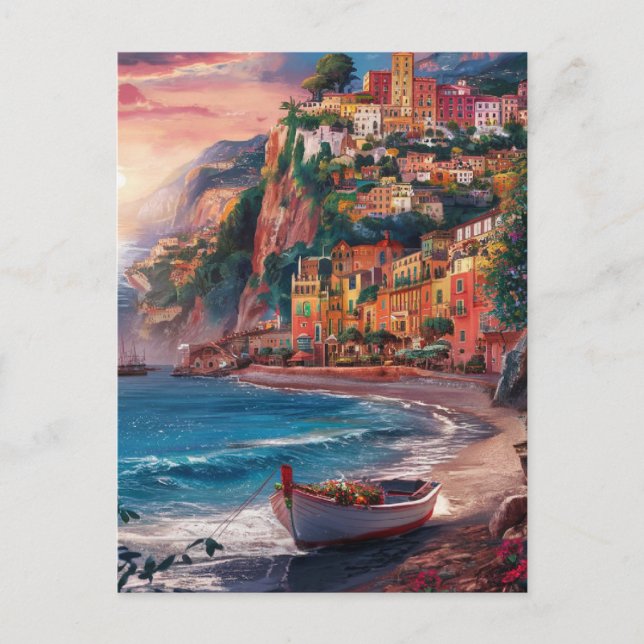 Postal Sorrento Italia acuarela Pintura (Anverso)