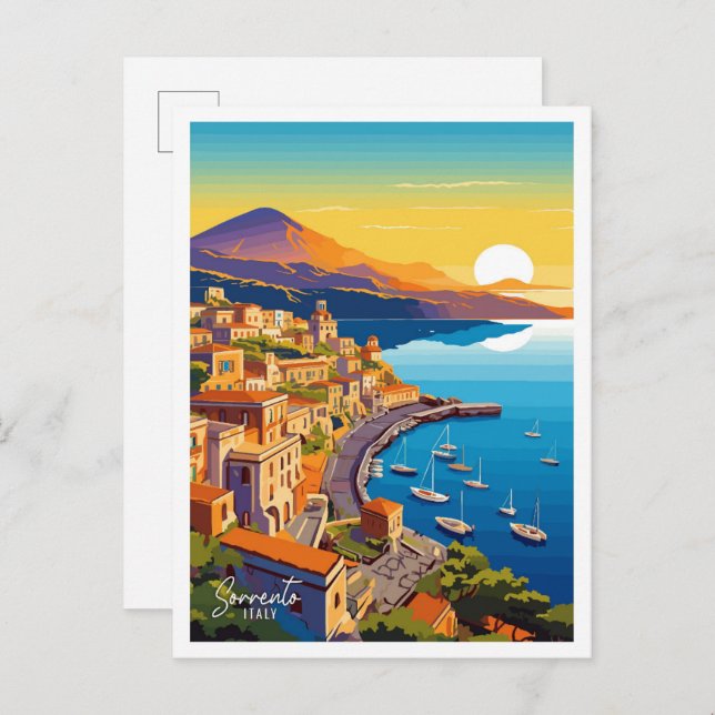 Postal Sorrento Italia Art Vintage Travel Ilustracion (Anverso / Reverso)