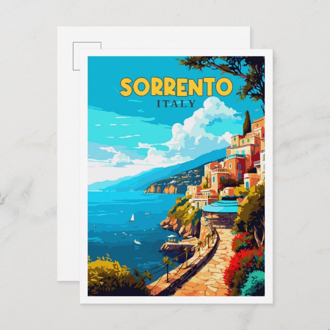 Postal Sorrento Italia ilustracion de viajes vintage (Anverso / Reverso)