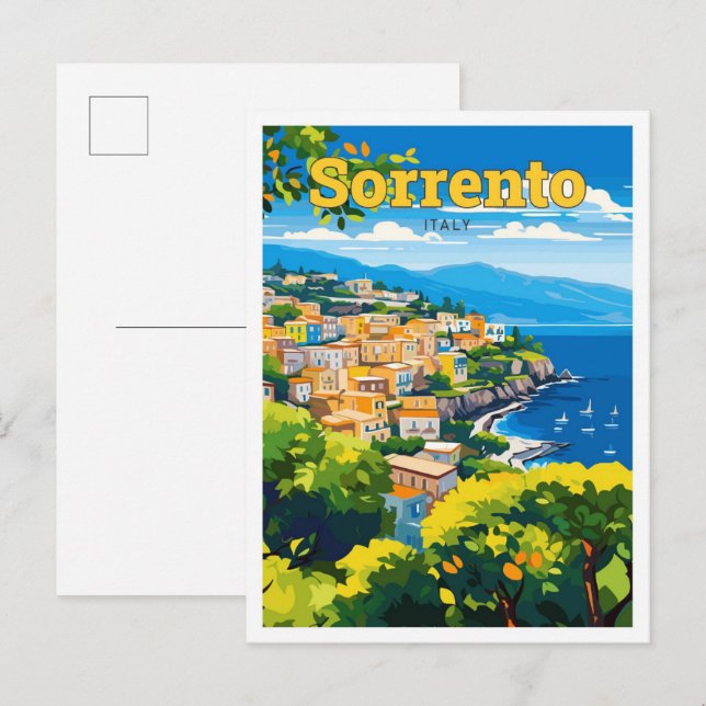 Postal Sorrento Italia Viaje Arte Ilustracion Vintage (Anverso / Reverso)