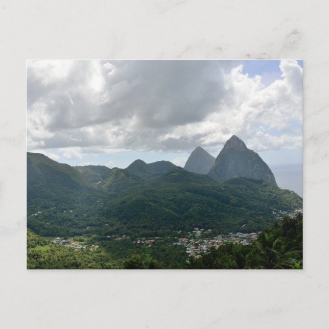 Postal Soufriere y los Pitons de Santa Lucía (Anverso)