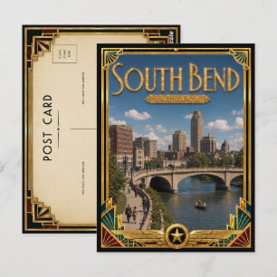Postal South Bend Indiana Arte Vintage Deco de la Época D