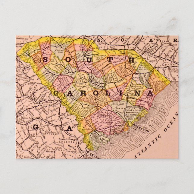 Postal South Carolina Colorful Map Postcard (Anverso)