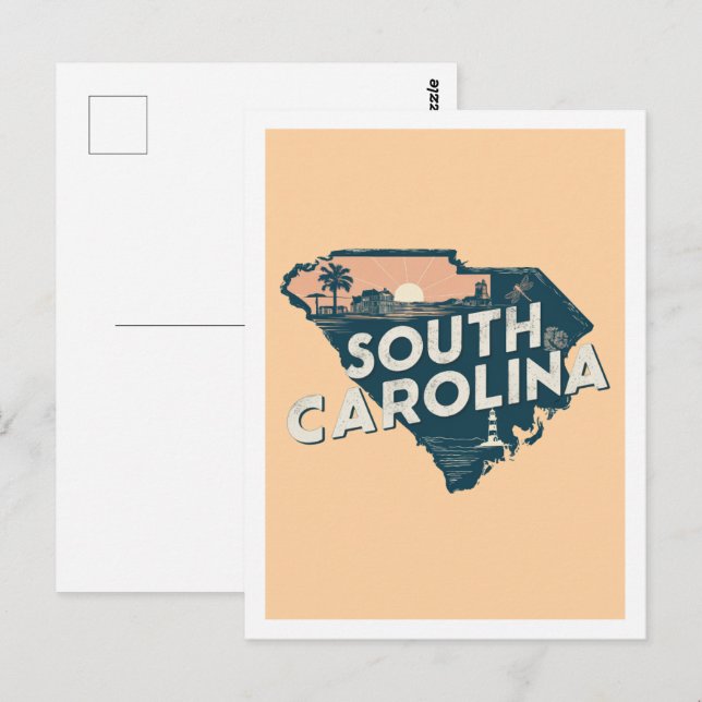 Postal South Carolina Retro Travel Design Icónico US (Anverso / Reverso)