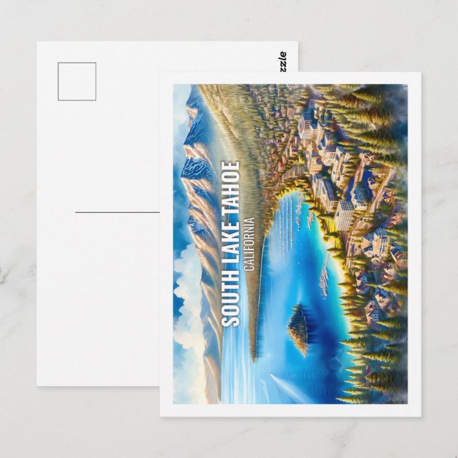 Postal South Lake Tahoe California Travel acuarela (Anverso / Reverso)