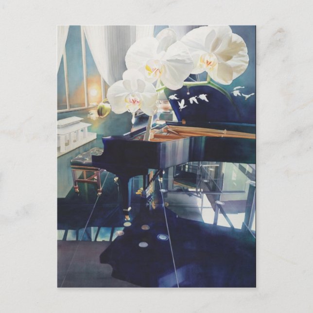 Postal "Southern Exposure" Piano & Flores acuarela (Anverso)