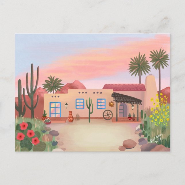 Postal Southwest Desert Cactus Adobe House (Anverso)
