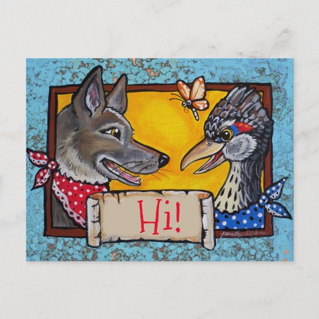Postal Southwest Hi Hello Coyote Roadrunner Souvenir (Anverso)