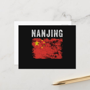 Postal Souvenir chino con bandera de China de Nanjing