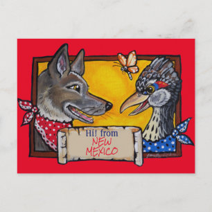 Postal Souvenir Coyote Roadrunner en el Suroeste de Nuevo