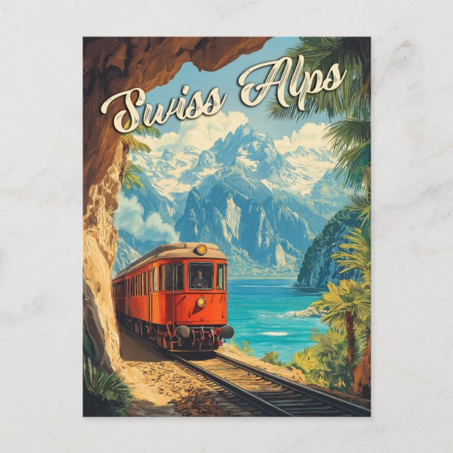 Postal Souvenir de la Locomotora de Vapor Rojo: Alpes sui (Anverso)