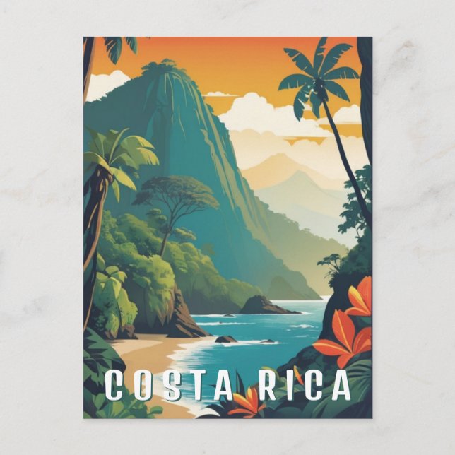 Postal Souvenir de viajes Costa Rice Retro Mountain Beach (Anverso)