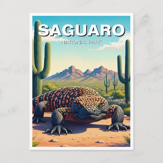 Postal Souvenir del parque nacional Gila Monster Saguaro (Anverso)