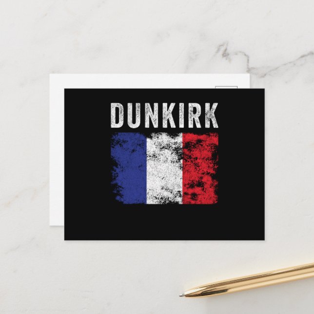 Postal Souvenir francés Bandera de Dunkirk (Anverso/Reverso In Situ)