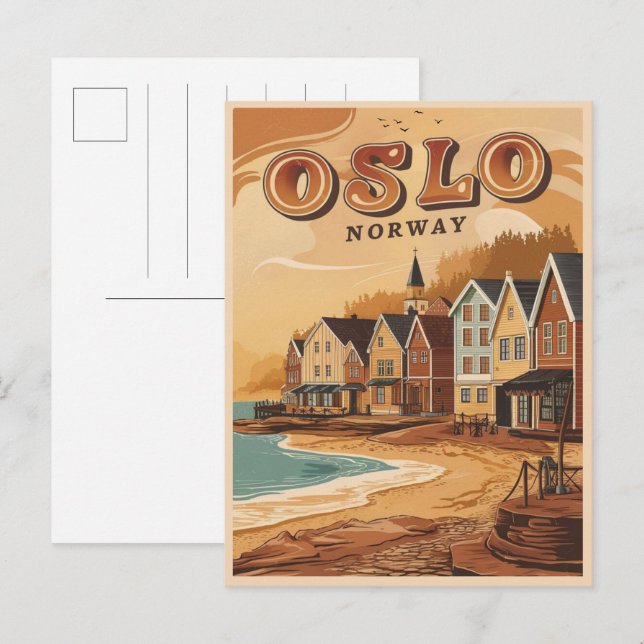 Postal Souvenirs y regalos de época de la playa de Oslo e (Anverso / Reverso)