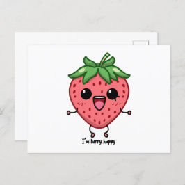 Postal Soy Berry Happy lindo kawaii fresa saltando