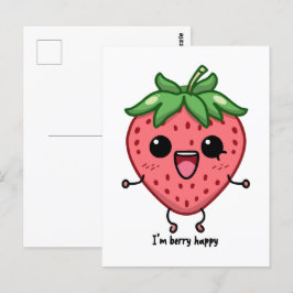Postal Soy Berry Happy lindo kawaii fresa saltando