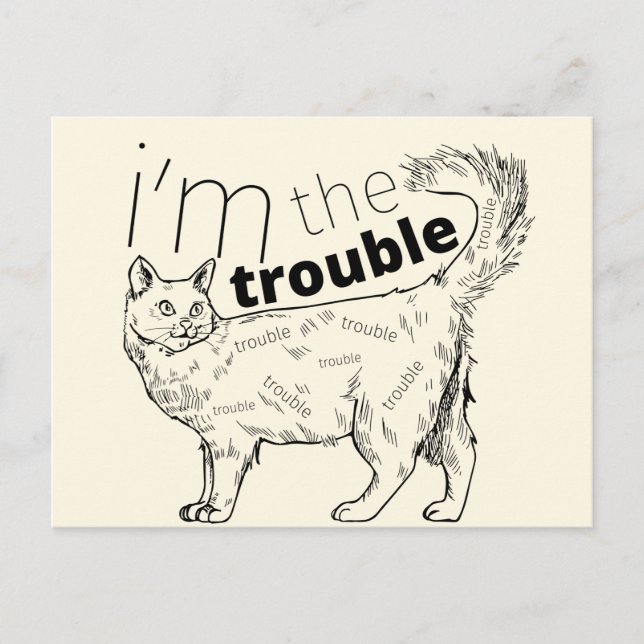 Postal Soy el gato gracioso de problemas - mínimo negro y (Anverso)