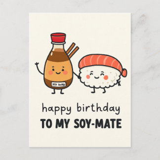 Postal Soy-Mate Birthday Card – Cute Sushi & Soy Sauce