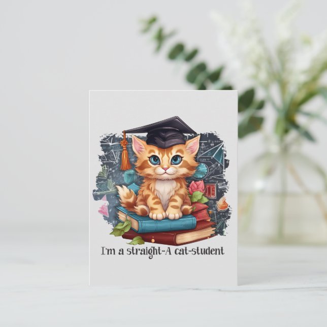 Postal Soy un estudiante directo de gatos (Anverso de pie)