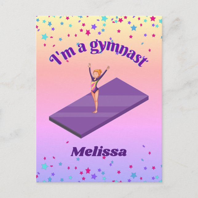 Postal Soy una gimnasta - Chica con Leotard sobre Gimnasi (Anverso)