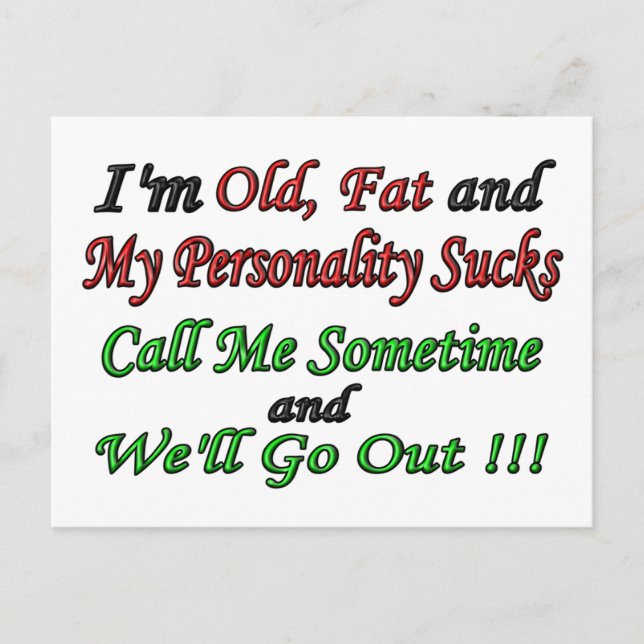 Postal Soy viejo, gordo y mi personalidad es malo (Anverso)