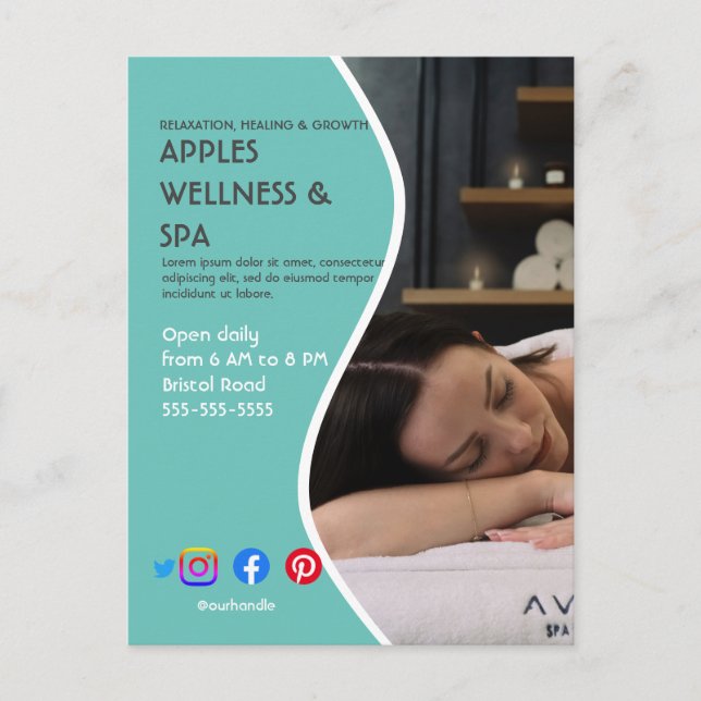 Postal spa de salud poster volante centro de bienestar gi (Anverso)