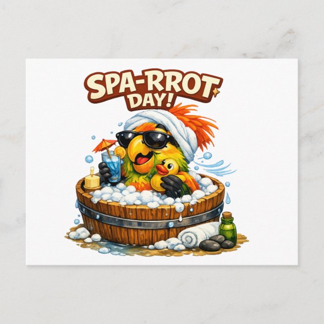 Postal Spa-rrrot Day Funny Parrot Spa Relax Design (Anverso)