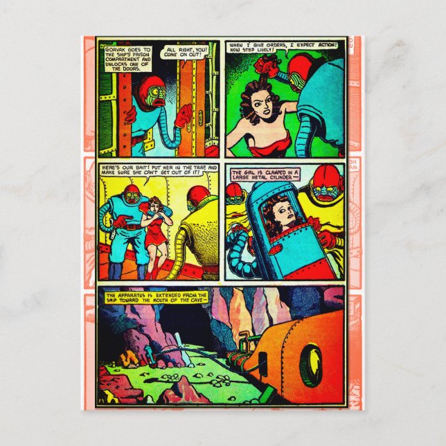 Postal SpaceHawk, martianos y una página de un cómic de D (Anverso)