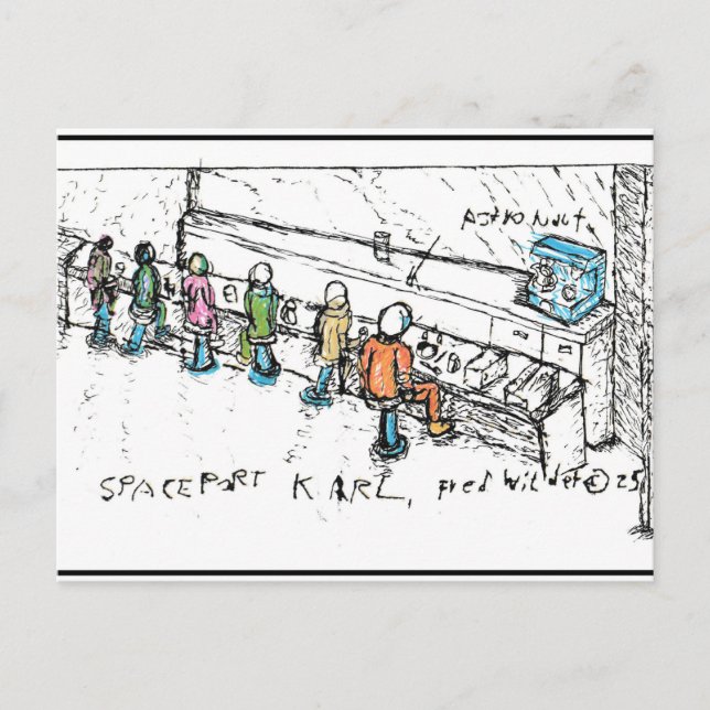 Postal Spaceport KARL, el boceto conceptual del artista (Anverso)