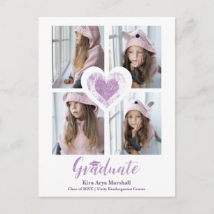 Postal Sparkle Purple Heart Trendy All School Graduación