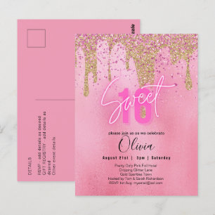 Postal Sparkles Sweet16 Bonito Girly Pink 16º cumpleaños