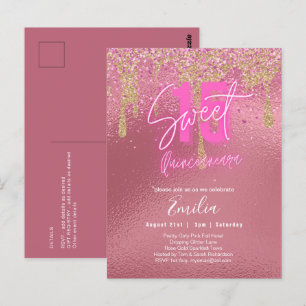 Postal Sparkles Sweet16 Bonito Girly Pink 16º cumpleaños
