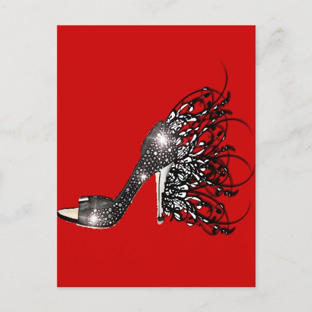 Postal Sparkling Black Stiletto on Red (Anverso)