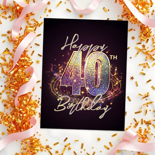 Postal Sparkling Disco Mosaic 40th Birthday Celebration (Subido por el creador)