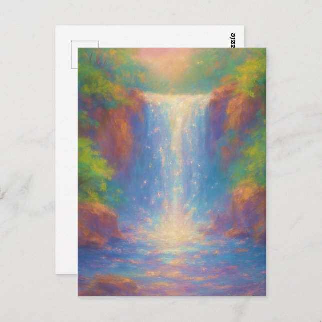 Postal Sparkling Waterfall - Pastel Painting Style Art (Anverso / Reverso)