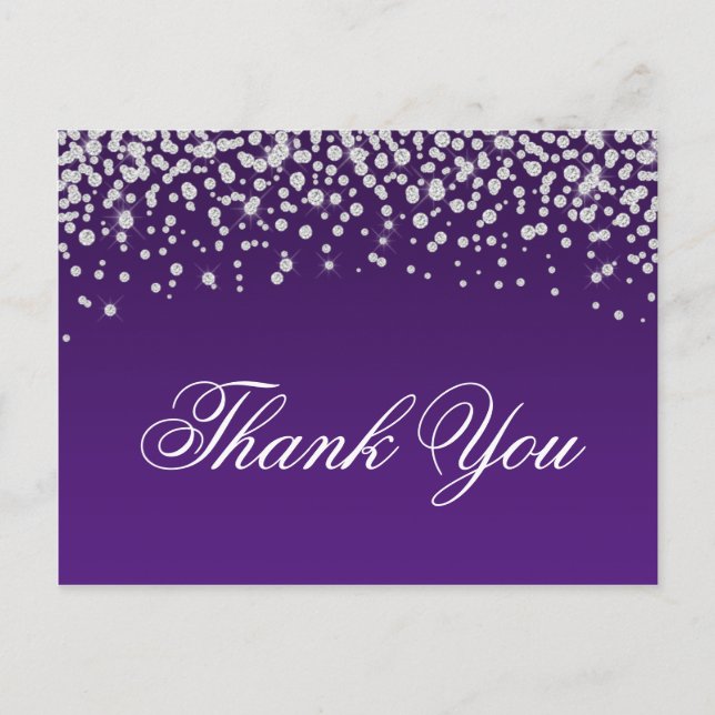 Postal Sparkly Diamond Confetti Purple Ombre Gracias (Anverso)