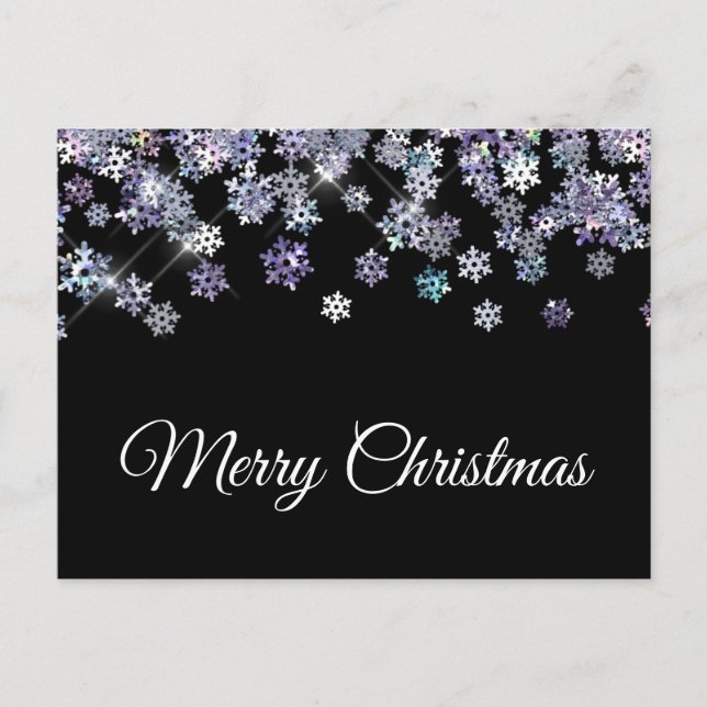 Postal Sparkly Holographic Snowflakes Merry Christmas (Anverso)
