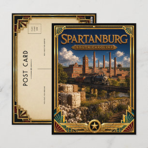 Postal Spartanburg Carolina del Sur Arte Deco Vintage Dor