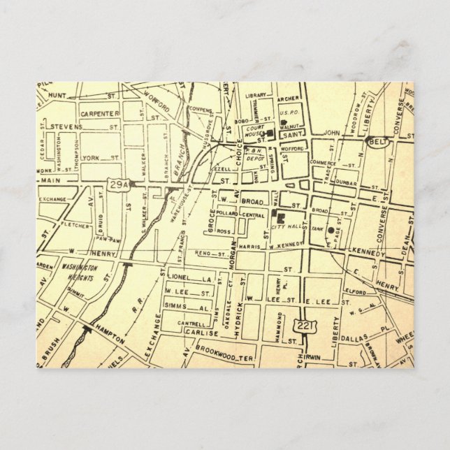 Postal Spartanburg, SC Vintage Map (Anverso)