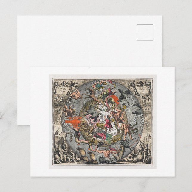 Postal Spherical Scenograph  (1660) by Andreas Cellarius. (Anverso / Reverso)