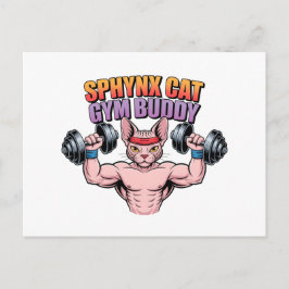 Postal Sphynx Cat Gym Buddy Muscular Cartoon